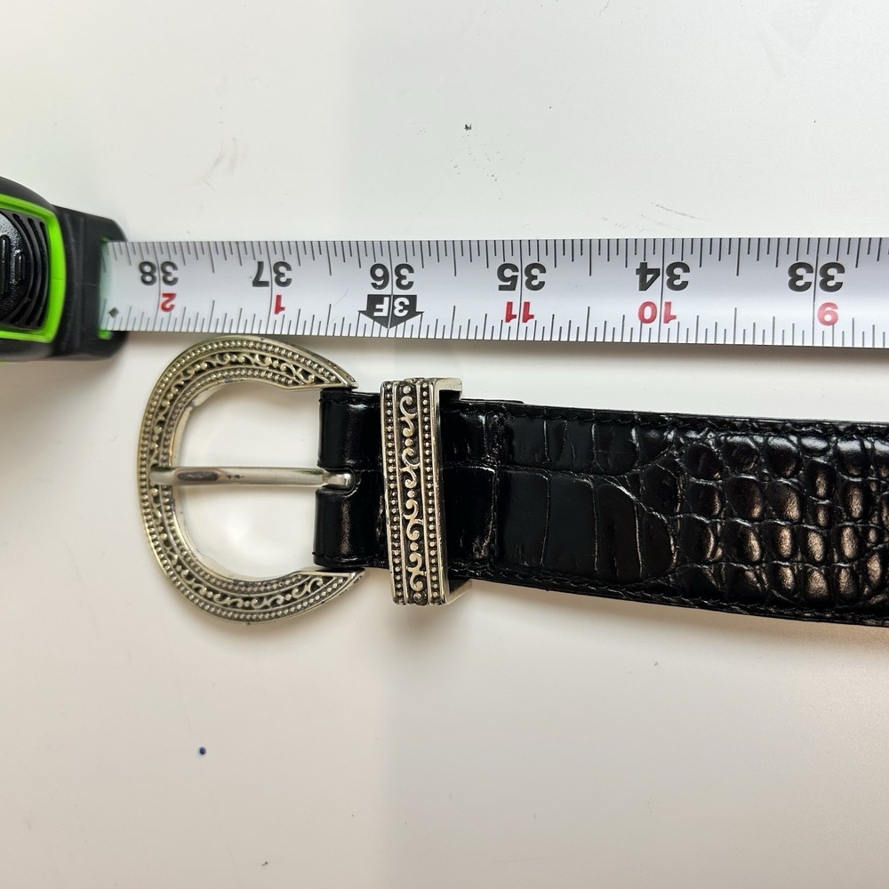 BRIGHTON Classic Reptile Leather Belt Black Silver Size ML‎ 32 VIntage Western - Picture 6 of 7